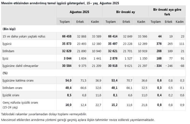 Ağustos’ta İşsizlik Yükseldi: Yüzde 8,5, Gençlerde Yüzde 16