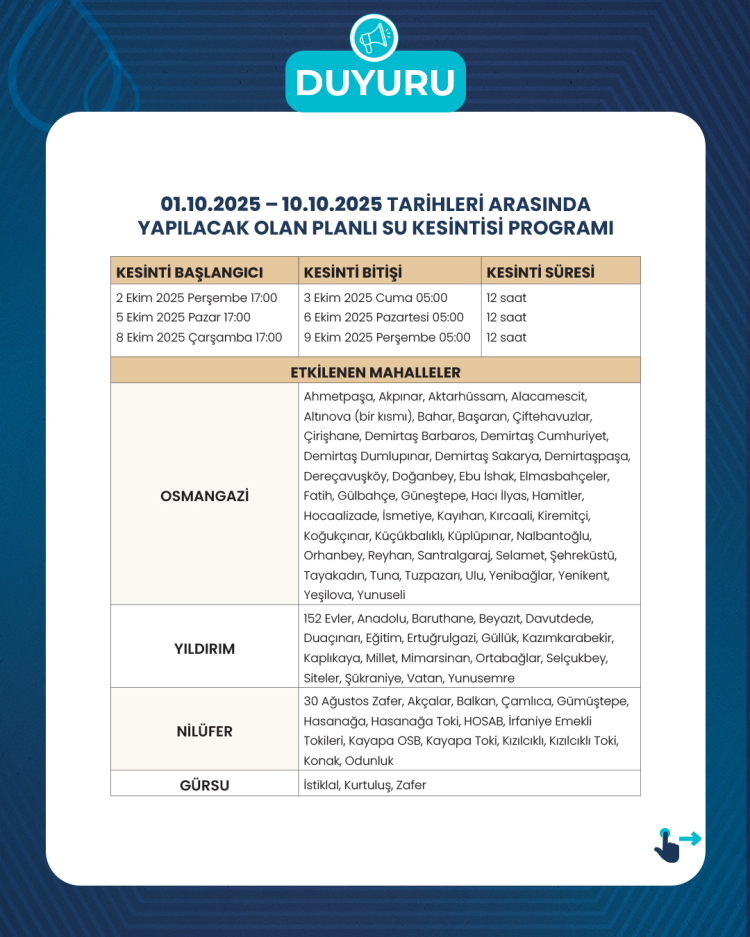 Planlı Su Kesintisi Hakkında Önemli Bilgilendirme