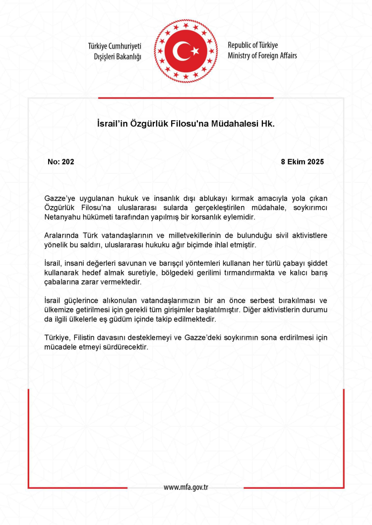 Dışişleri: Filoya Müdahale Korsanlıktır