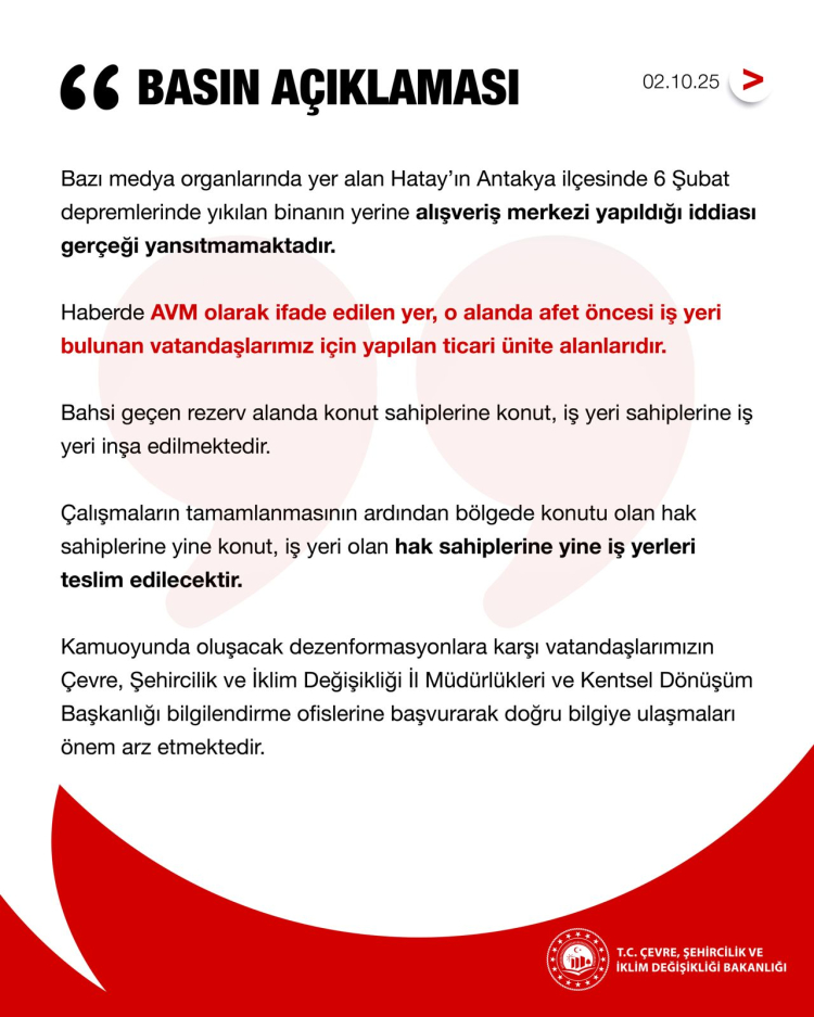 Hatay’daki AVM İddialarına Yalanlama