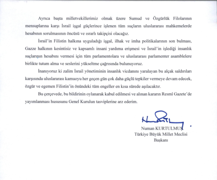 TBMM'den Gazze tezkere