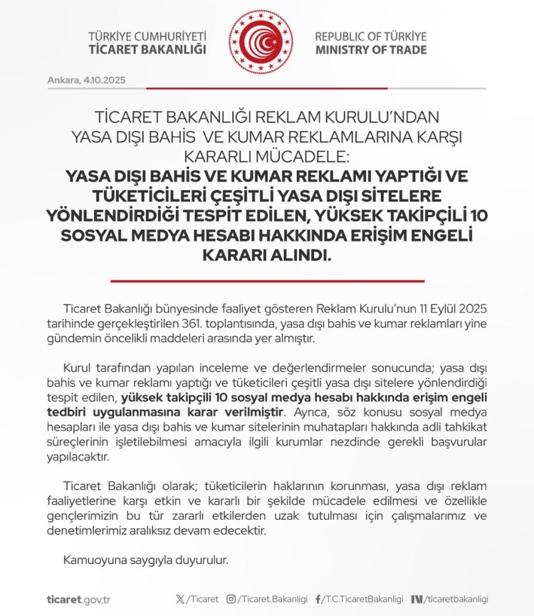 Ticarette Yasa Dışı Bahis Reklamlarına Sert Müdahale