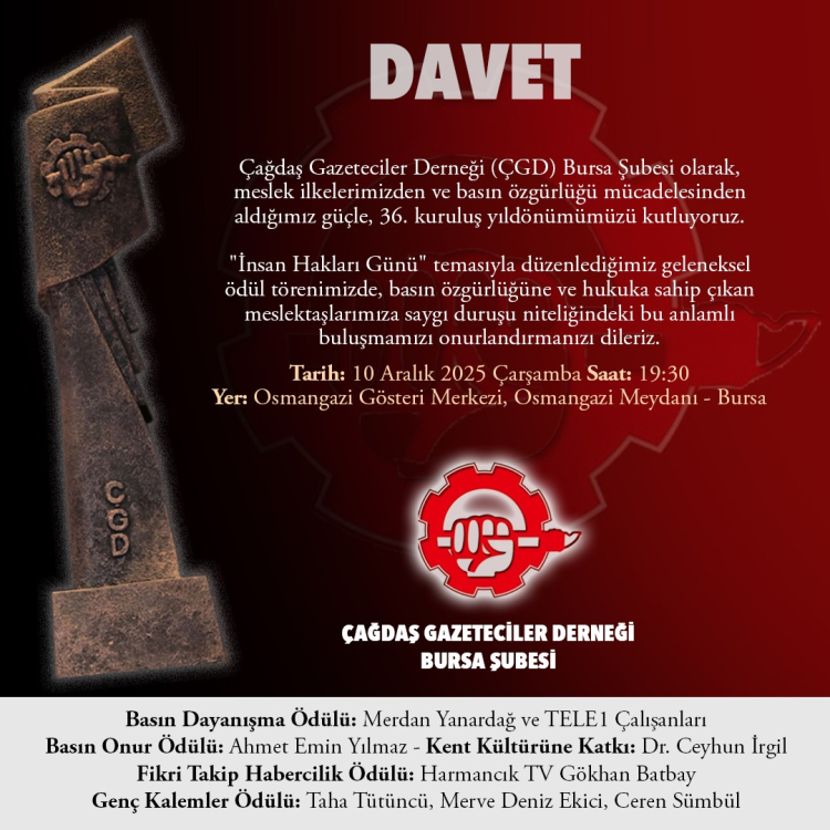 ÇGD Bursa Ödülleri 2025 Açıklaması