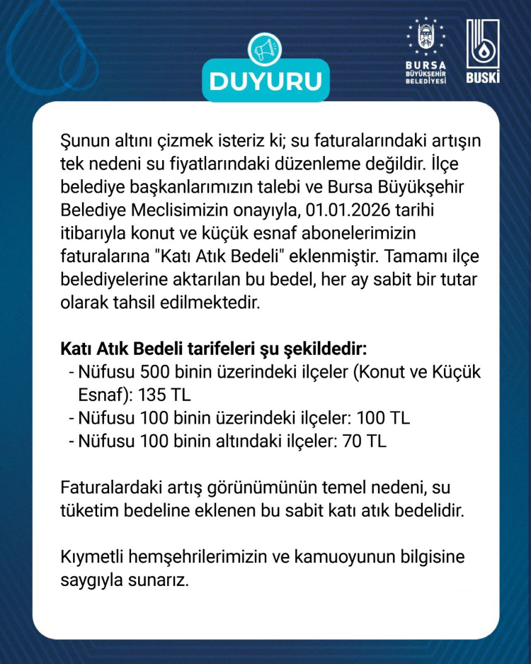 Su ve Altyapı Maliyetleri Hakkında Şeffaf Bilgilendirme