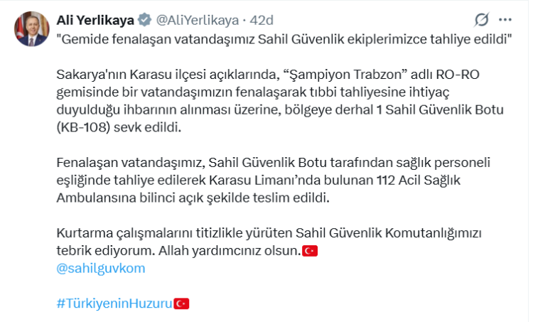 Karasu’da Tutuklu Değil, Gemi İçindeki Vatandaş Tahliye Edildi