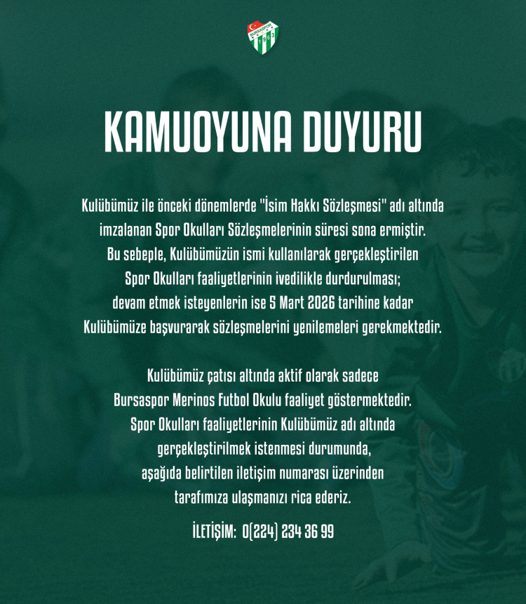 Bursaspor’dan Spor Okulları Uyarısı