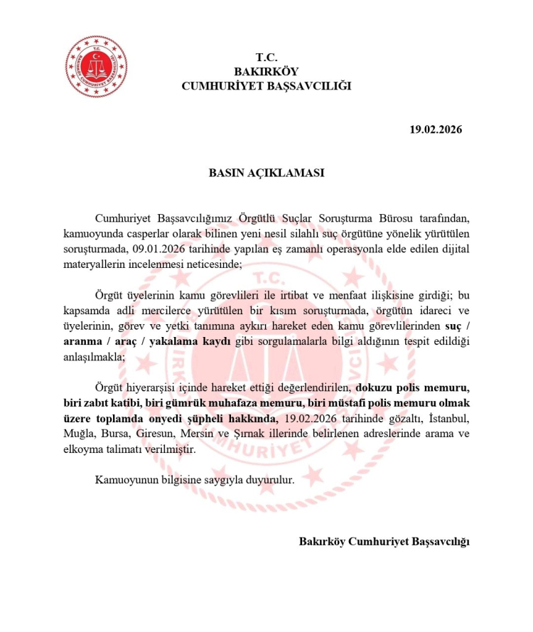 Casperlarda 9 Polis, 17 Şüpheli Gözaltı Kararı