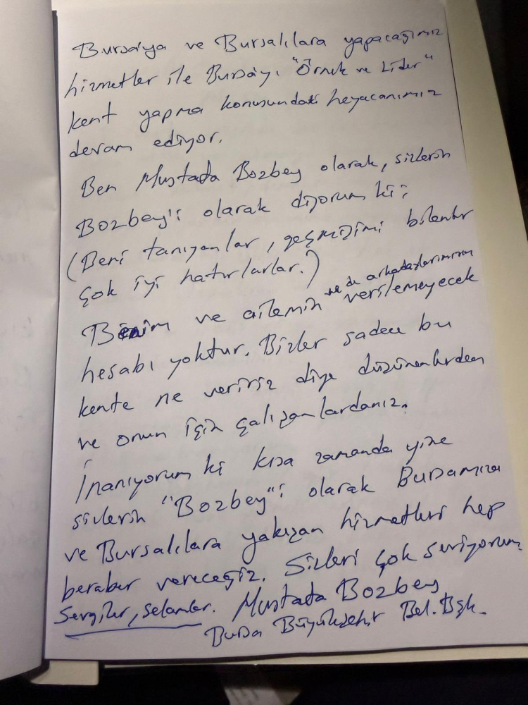 Bozbey'den Bursa’ya Hizmet Sözü