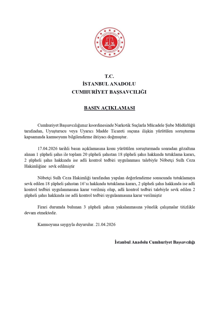 İstanbul'da Uyuşturucu Soruşturmasında 16 Tutuklama