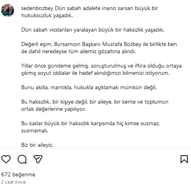 Mustafa Bozbey'in Eşi Seden Bozbeyden İlk Paylaşım: Adalet İnancımız Sarsıldı